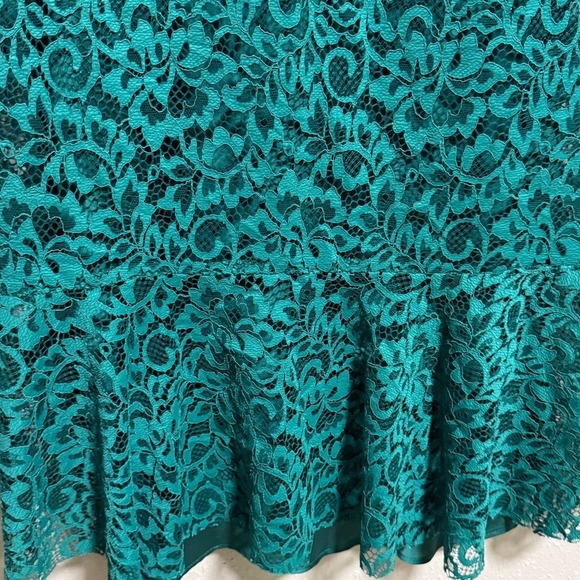 Zara Woman Emerald Green Floral Lace High Neck Bell Sleeve Flounce Mini Dress S - Picture 10 of 10